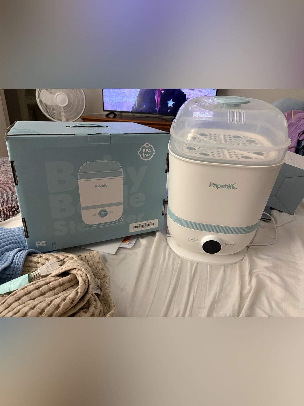 Blue and White Electric Baby Bottle Sterilizer